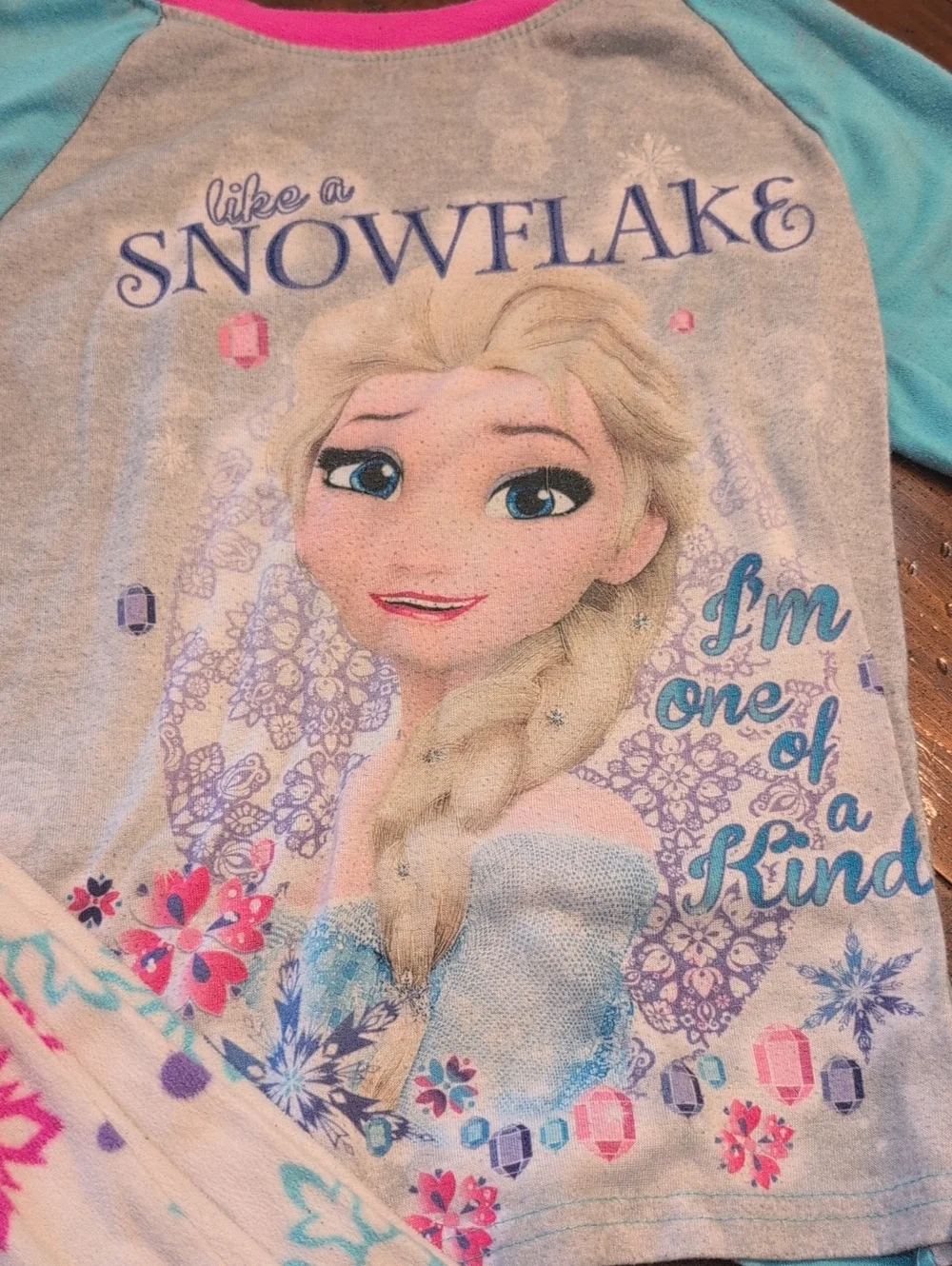 Blue & Gray Elsa Snowflake Pajama Set with Pink Accents